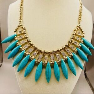 Vintage Egyptian style faux turquoise and rhinestone broad collar necklace.